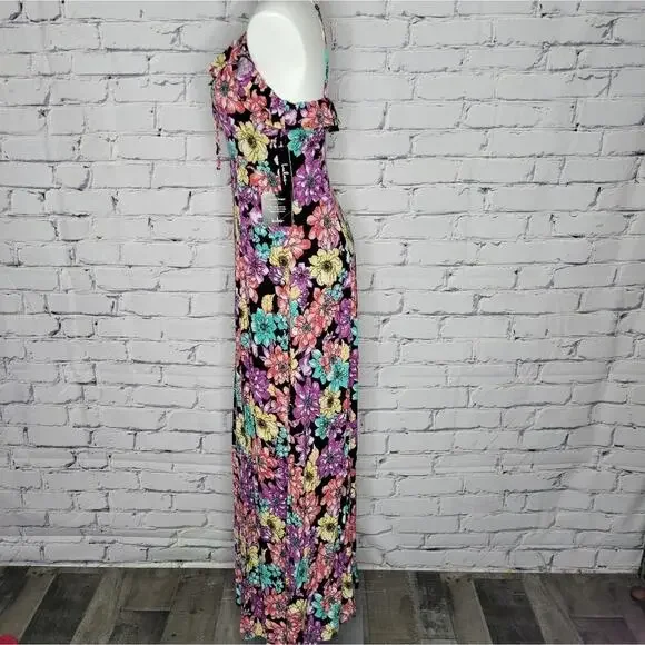 Lulus Black Multi Color Floral Print Maxi Dress, size Small - Picture 8 of 11